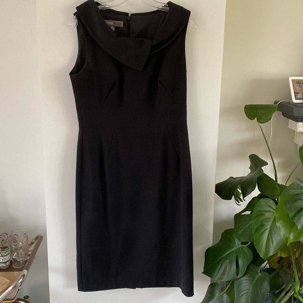 DONNA RICCO black work office career collar neck sleeveless dress 10 LBD